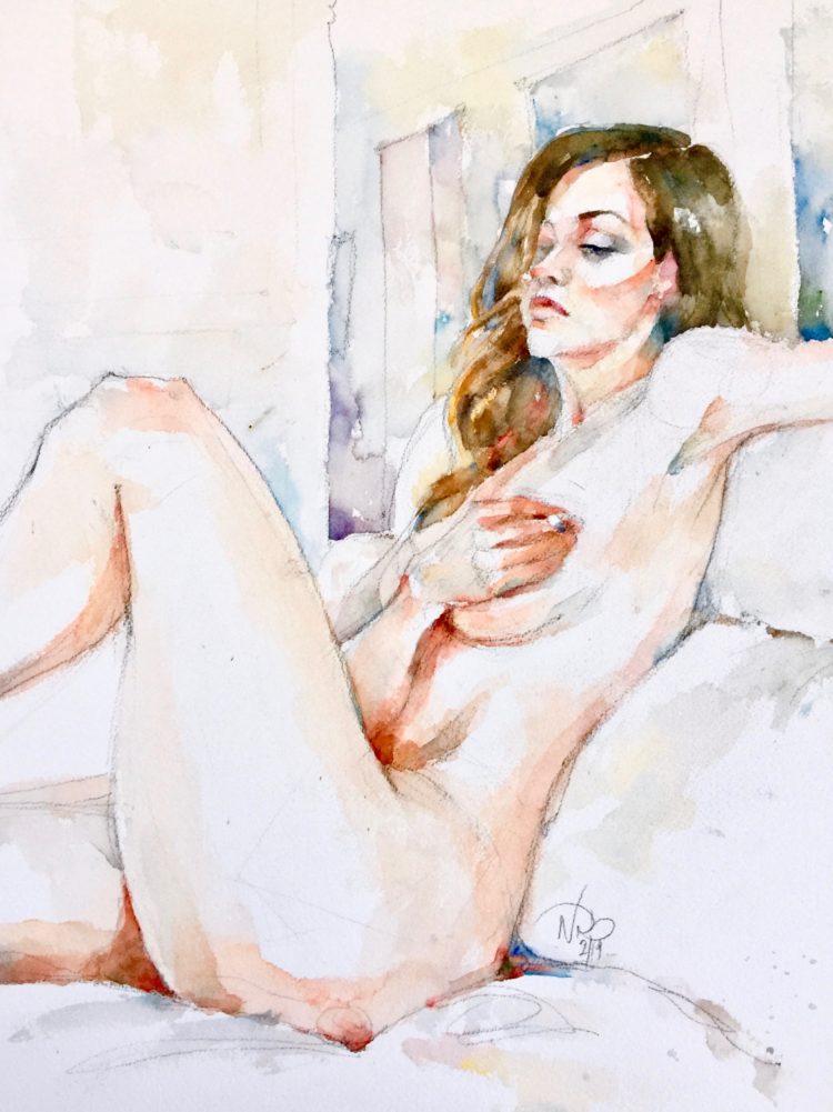 Nude holding a cigarette