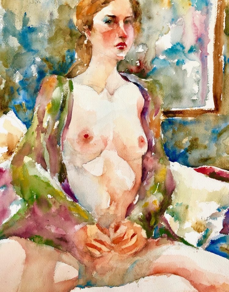 Seated nude with kimono