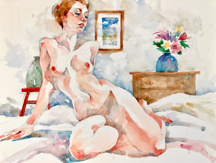 Seated nude with flowers