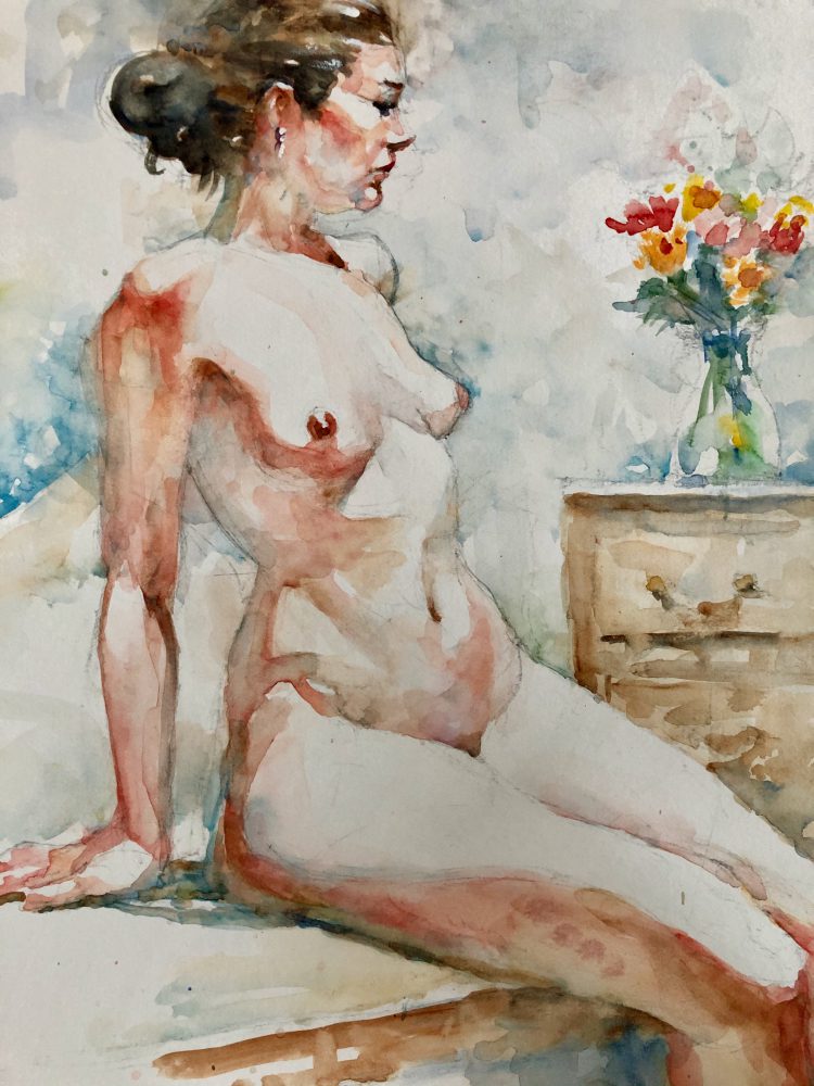 Seated nude with flowers
