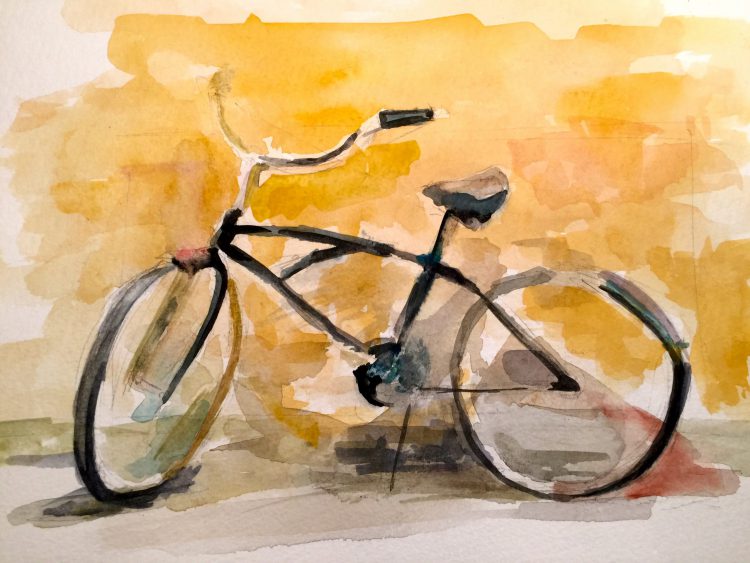 Bicycle against yellow wall, Copenhagen